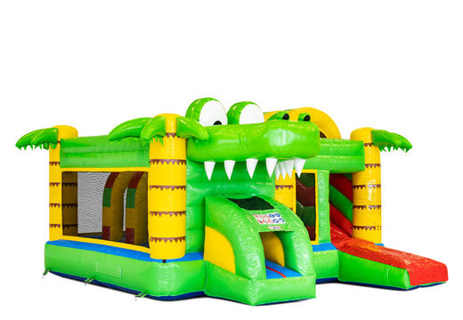 Buy inflatable Multiplay bouncy castle with slide in Crocodil theme for children. Order inflatable bouncy castles online at JB Inflatables America