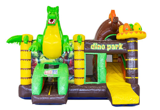 Order inflatable Multiplay air cushion with slide in theme Dinoworld for children. Buy inflatable air cushions online at JB Inflatables America