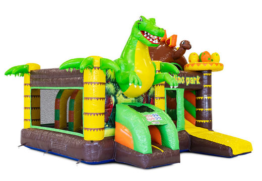 Buy an inflatable Multiplay bouncy castle with slide in the Dinoworld theme for children. Order inflatable bouncy castles online at JB Inflatables America