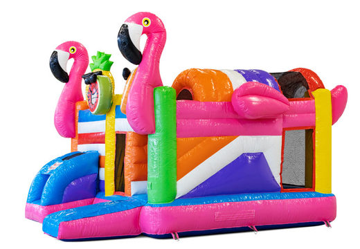 Order inflatable Multiplay bouncy castle with slide in theme Flamingo for children. Buy inflatable bouncy castles online at JB Inflatables America