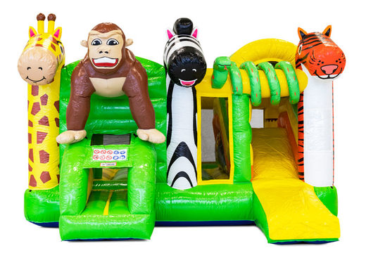 Order inflatable Multiplay air cushion with slide in theme Jungle for children. Buy inflatable air cushions online at JB Inflatables America