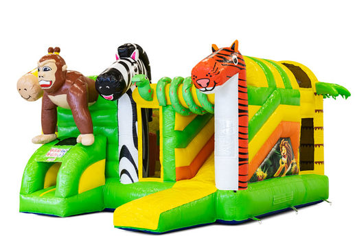 Buy inflatable Multiplay air cushion with slide in Jungle theme for children. Order inflatable air cushions online at JB Inflatables America