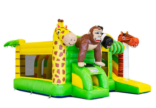 Buy an inflatable Multiplay bouncy castle with slide in the Jungle theme for children. Order inflatable bouncy castles online at JB Inflatables America