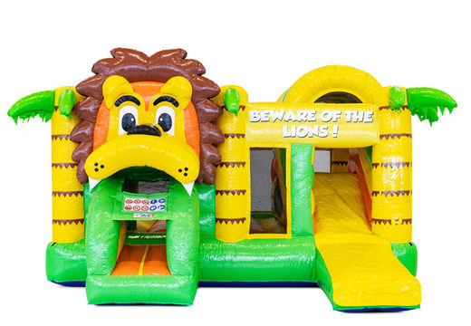 Order inflatable Multiplay air cushion with slide in theme Lion for children. Buy inflatable air cushions online at JB Inflatables America