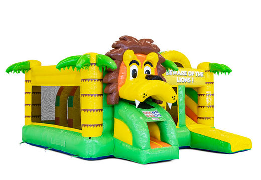 Buy an inflatable Multiplay bouncy castle with slide in the Lion theme for children. Order inflatable bouncy castles online at JB Inflatables America