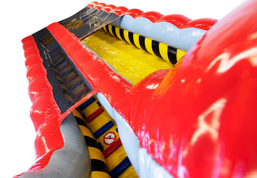 Waterslide with red, yellow and black for sale at JB Inflatables
