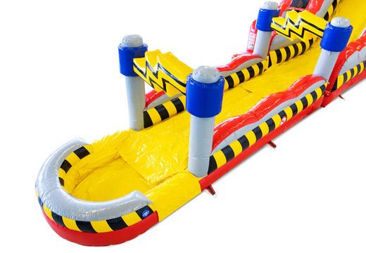 Slide with water in red, yellow and black for sale at JB Inflatables