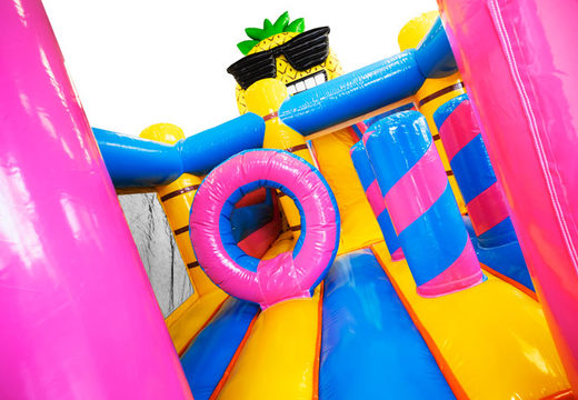 Mega bouncy castle with slide in tropical theme for the summer order online