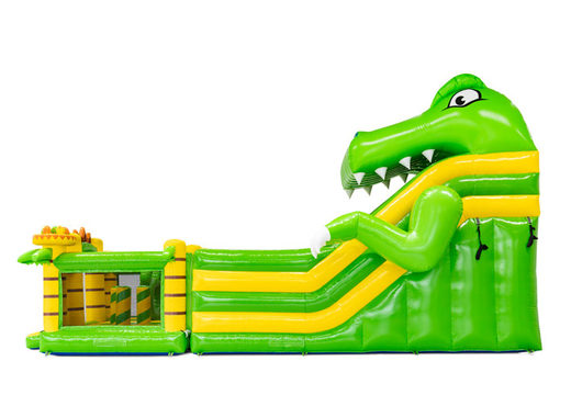 Side view of 4 in 1 multiplay slide in dino theme with play module