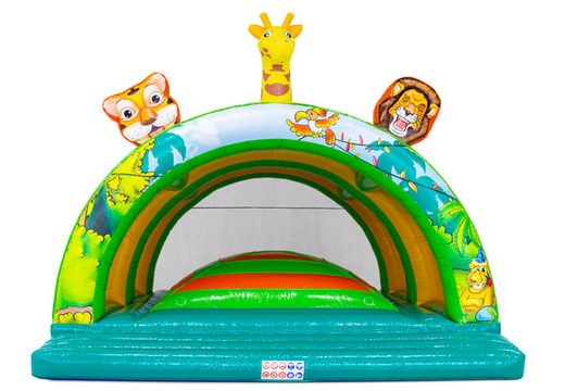 Jungle theme bouncy castle with covered play mountain and inflatable 3D figures