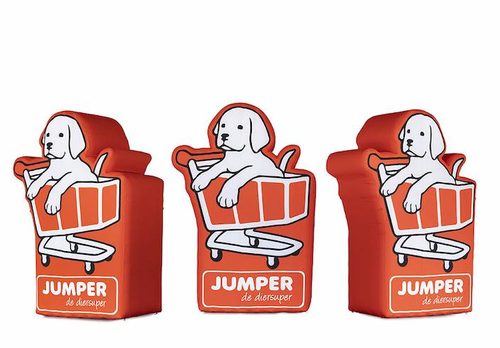 Maatwerk opblaasbare blikvanger logo van Jumper dieren winkel uitvergroot op aanvraag gemaakt